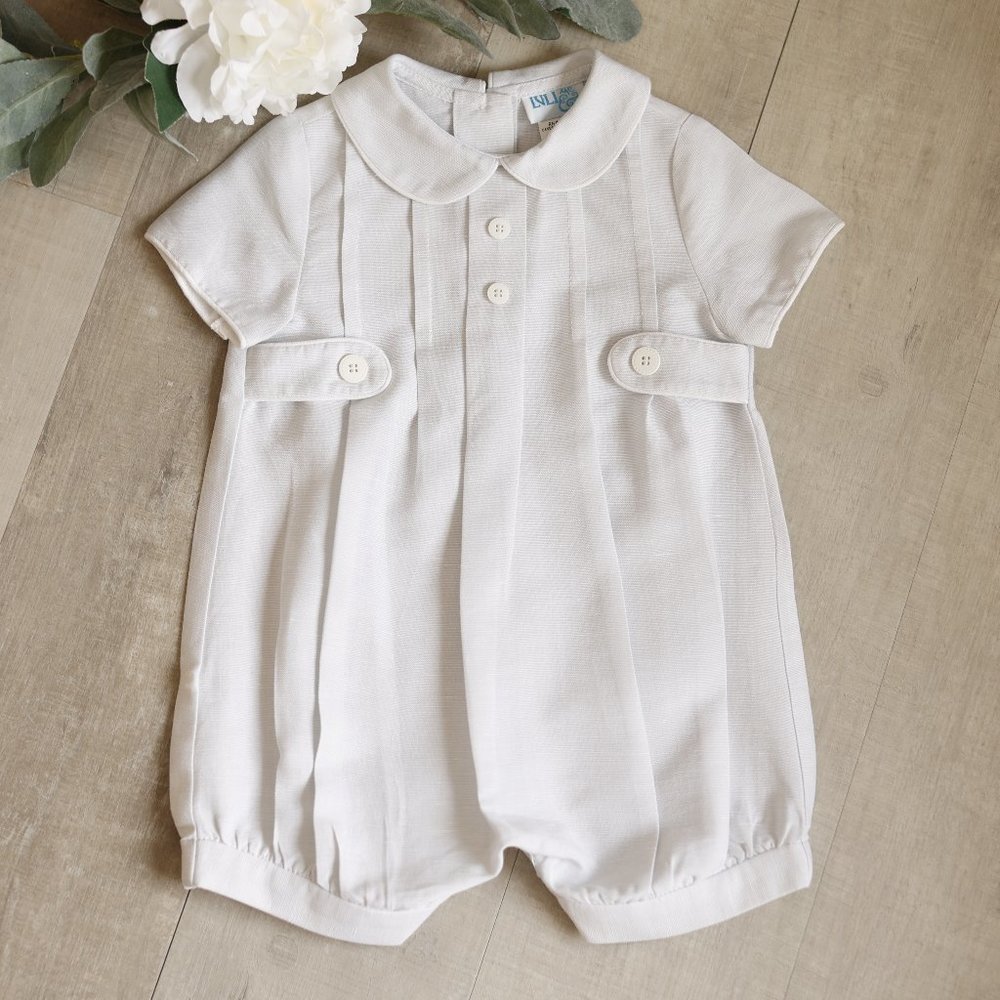 Boys Linen Romper Boutique 3/6 Month Portrait Special Occasion Vacation NWOT